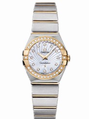 Omega Watches : 123.25.24.60.55.004 24mm Constellation Brushed Quartz White Mother Of Pearl Dial Yellow Gold Case, Diamonds With Yellow Gold And Stainless Steel Bracelet Women Watch