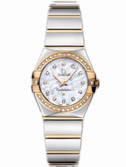 Omega Watches : 123.25.24.60.55.008 24mm Constellation Polished Quartz White Mother Of Pearl Dial Yellow Gold Case, Diamonds With Yellow Gold And Stainless Steel Bracelet Women Watch