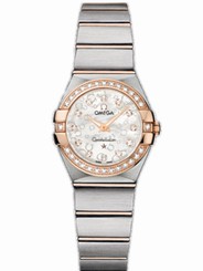 Omega Watches : 123.25.24.60.55.009 24mm Constellation Brushed Quartz White Mother Of Pearl Dial Rose Gold Case, Diamonds With Rose Gold And Stainless Steel Bracelet Women Watch