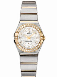 Omega Watches : 123.25.24.60.55.010 24mm Constellation Brushed Quartz White Mother Of Pearl Dial Yellow Gold Case, Diamonds With Yellow Gold And Stainless Steel Bracelet Women Watch