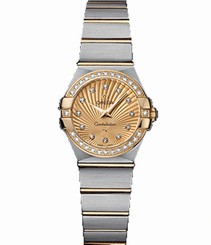 Omega Watches : 123.25.24.60.58.001 24mm Constellation Brushed Quartz Champagne Gold Dial Case, Diamonds With Yellow Gold And Stainless Steel Bracelet Women Watch