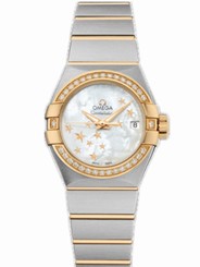 Omega Watches : 123.25.27.20.05.001 27mm Automatic Brushed Chronometer White Mother Of Pearl Dial Yellow Gold Case, Diamonds With Yellow Gold And Stainless Steel Bracelet Women Watch