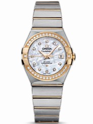 Omega Watches : 123.25.27.20.55.002 27mm Constellation Brushed Quartz White Mother Of Pearl Dial Yellow Gold Case, Diamonds With Yellow Gold And Stainless Steel Bracelet Women Watch