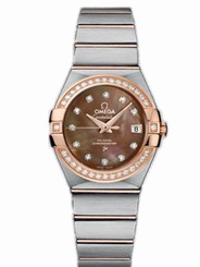 Omega Watches : 123.25.27.20.57.001 27mm Constellation Brushed Chronometer Brown Mother Of Pearl Dial Rose Gold Case, Diamonds With Stainless Steel Bracelet Women Watch