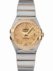 Omega Watches : 123.25.27.20.58.001 27mm Constellation Brushed Chronometer Champagne Gold Dial Yellow Gold Case, Diamonds With Yellow Gold And Stainless Steel Bracelet Women Watch