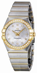 Omega Watches : 123.25.27.60.52.002 27mm Constellation Brushed Quartz Silver Dial Yellow Gold Case, Diamonds With Yellow Gold And Stainless Steel Bracelet Women Watch
