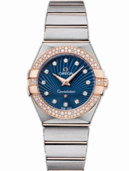 Omega Watches : 123.25.27.60.53.001 27mm Constellation Brushed Quartz Blue Dial Rose Gold Case, Diamonds With Rose Gold And Stainless Steel Bracelet Women Watch