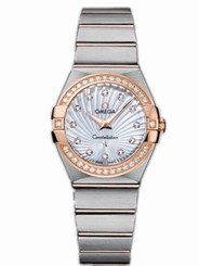 Omega Watches : 123.25.27.60.55.002 27mm Constellation Brushed Quartz White Mother Of Pearl Dial Rose Gold Case, Diamonds With Rose Gold And Stainless Steel Bracelet Women Watch