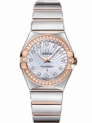Omega Watches : 123.25.27.60.55.006 27mm Constellation Polished Quartz White Mother Of Pearl Dial Rose Gold Case, Diamonds With Rose Gold And Stainless Steel Bracelet Women Watch