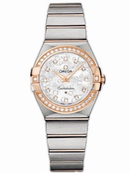 Omega Watches : 123.25.27.60.55.009 27mm Constellation Brushed Quartz Silver Dial Rose Gold Case, Diamonds With Rose Gold And Stainless Steel Bracelet Women Watch