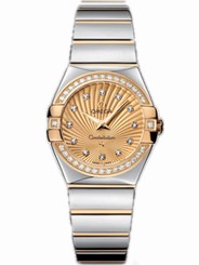 Omega Watches : 123.25.27.60.58.002 27mm Constellation Polished Quartz Champagne Gold Dial Yellow Gold Case, Diamonds With Yellow Gold And Stainless Steel Bracelet Women Watch