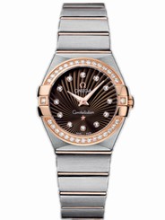 Omega Watches : 123.25.27.60.63.001 27mm Constellation Brushed Quartz Brown Dial Rose Gold Case, Diamonds With Rose Gold And Stainless Steel Bracelet Women Watch