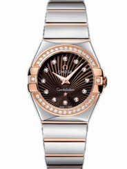 Omega Watches : 123.25.27.60.63.002 27mm Constellation Polished Quartz Brown Dial Rose Gold Case, Diamonds With Rose Gold And Stainless Steel Bracelet Women Watch