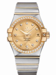 Omega Watches : 123.25.35.20.58.001 35mm Automatic Chronometer Champagne Gold Dial And Case, Diamonds With Yellow Gold And Stainless Steel Bracelet Men Watch