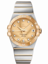 Omega Watches : 123.25.38.21.58.002 38mm Automatic Chronometer Champagne Gold Dial Yellow Gold Case, Diamonds With Yellow Gold And Stainless Steel Bracelet Men Watch
