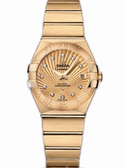 Omega Watches : 123.50.27.20.58.001 24mm Constellation Brushed Automatic Chronometer Champagne Gold Dial Yellow Gold Case, Diamonds With Yellow Gold Bracelet Women Watch