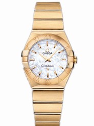 Omega Watches : 123.50.27.60.05.002 27mm Constellation Brushed Quartz White Mother Of Pearl Dial Yellow Gold Case With Yellow Gold Bracelet Women Watch
