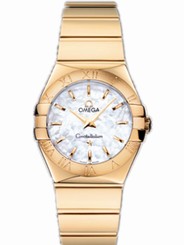 Omega Watches : 123.50.27.60.05.004 27mm Constellation Polished Quartz White Mother Of Pear Dial Yellow Gold Case And Bracelet Women Watch