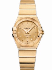 Omega Watches : 123.50.27.60.08.001 27mm Constellation Brushed Quartz Champagne Gold Dial Yellow Gold Case And Bracelet Women Watch
