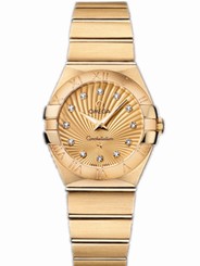 Omega Watches : 123.50.27.60.58.001 27mm Constellation Brushed Quartz Champagne Gold Dial Yellow Gold Case, Diamonds And Yellow Gold Bracelet Women Watch