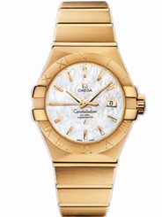 Omega Watches : 123.50.31.20.05.002 31mm Automatic Brushed Chronometer White Mother Of Pearl Dial Yellow Gold Case And Yellow Gold Bracelet Women Watch
