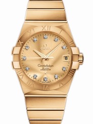 Omega Watches : 123.50.38.21.58.001 38mm Automatic Chronometer Champagne Dial Yellow Gold Case, Diamonds With Yellow Gold Bracelet Men Watch