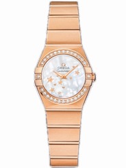 Omega Watches : 123.55.24.60.05.003 24mm Constellation Brushed Quartz White Mother Of Pearl Dial Rose Gold Case, Diamonds With Rose Gold Bracelet Women Watch