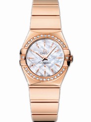 Omega Watches : 123.55.24.60.55.006 24mm Constellation Polished Quartz White Mother Of Pearl Dial Rose Gold Case, Diamonds With Rose Gold Bracelet Women Watch