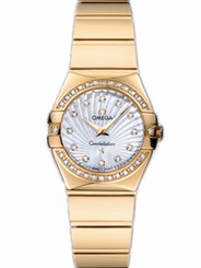Omega Watches : 123.55.24.60.55.007 24mm Constellation Polished Quartz White Mother Of Pearl Dial Yellow Gold Case, Diamonds With Yellow Gold Bracelet Women Watch