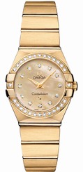 Omega Watches : 123.55.24.60.57.001 Quartz Champagne Mother of Pearl Diamond Dial Diamond Bezel 18k Yellow Gold Women Watch