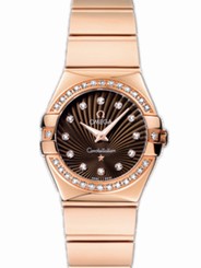 Omega Watches : 123.55.24.60.63.002 24mm Constellation Polished Quartz Brown Dial Rose Gold Case, Diamonds With Rose Gold Bracelet Women Watch