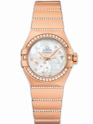 Omega Watches : 123.55.27.20.05.004 27mm Automatic Brushed Chronometer White Mother Of Pearl Dial Rose Gold Case, Diamonds With Rose Gold Bracelet Women Watch