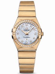 Omega Watches : 123.55.27.60.55.003 27mm Constellation Brushed Quartz White Mother Of Pearl Dial Yellow Gold Case, Diamonds With Yellow Gold Bracelet Women Watch