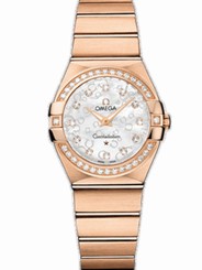 Omega Watches : 123.55.27.60.55.015 27mm Constellation Brushed Quartz White Mother Of Pearl Dial Rose Gold Case, Diamonds With Rose Gold Bracelet Women Watch