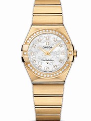 Omega Watches : 123.55.27.60.55.016 27mm Constellation Brushed Quartz White Mother Of Pearl Dial Yellow Gold Case, Diamonds With Yellow Gold Bracelet Women Watch