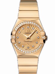 Omega Watches : 123.55.27.60.58.002 27mm Constellation Polished Quartz Champagne Gold Dial Yellow Gold Case, Diamonds With Yellow Gold Bracelet Women Watch