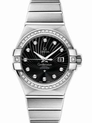 Omega Watches : 123.55.31.20.51.001 31mm Automatic Brushed Chronometer Black Dial White Gold Case, Diamonds With White Gold Bracelet Women Watch