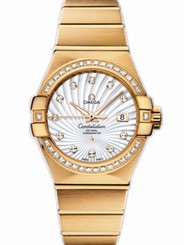 Omega Watches : 123.55.31.20.55.002 31mm Automatic Brushed Chronometer White Mother Of Pearl Dial Yellow Gold Case, Diamonds With Yellow Gold Bracelet Women Watch