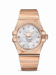 Omega Watches : 123.55.35.20.52.001 35mm Automatic Chronometer Silver Dial Rose Gold Case, Diamonds With Rose Gold Bracelet Men Watch