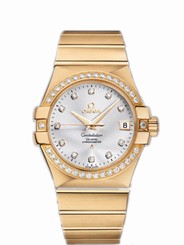 Omega Watches : 123.55.35.20.52.002 35mm Automatic Chronometer Silver Dial Yellow Gold Case, Diamonds With Yellow Gold Bracelet Men Watch