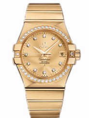 Omega Watches : 123.55.35.20.58.001 35mm Automatic Chronometer Champagne Gold Dial Yellow Gold Case, Diamonds With Yellow Gold Bracelet Men Watch