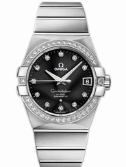 Omega Watches : 123.55.38.21.51.001 38mm Automatic Chronometer Black Dial White Gold Case, Diamonds With White Gold Bracelet Men Watch