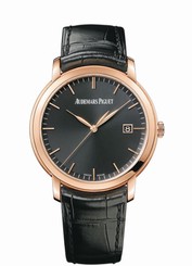 Audemars Piguet Watches : 15170OR.OO.A002CR.01 Automatic Black Dial Date 18ct Rose Gold Case Black Leather Men Watch