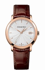 Audemars Piguet Watches : 15170OR.OO.A809CR.01 Automatic Silver Dial Date 18ct Rose Gold Case Brown Leather Men Watch