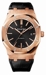 Audemars Piguet Watches : 15400OR.OO.D002CR.01 Automatic 18kt Rose Gold Black Dial Black Crocodile Leather Band Men Watch