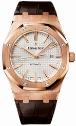 Audemars Piguet Watches : 15400OR.OO.D088CR.01 Automatic 18kt Rose Gold Silver Dial Brown Crocodile Leather Band Men Watch
