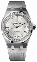 Audemars Piguet Watches : 15451ST.ZZ.D011CR.01 Automatic Stainless Steel Silver Dial White Crocodile Leather Band Women Watch
