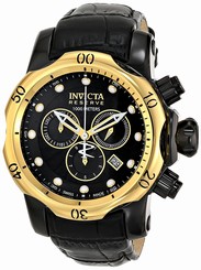 Invicta Watches : 16685 Black Dial Chronograph Date Black Leather Men Watch