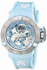 Invicta Watches : 17127 Mechanical Hand Wind Skeleton Dial Light Blue Silicone Women Watch