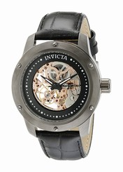 Invicta Watches : 18060 Mechanical Hand Wind Skeleton Dial Black Leather Men Watch
